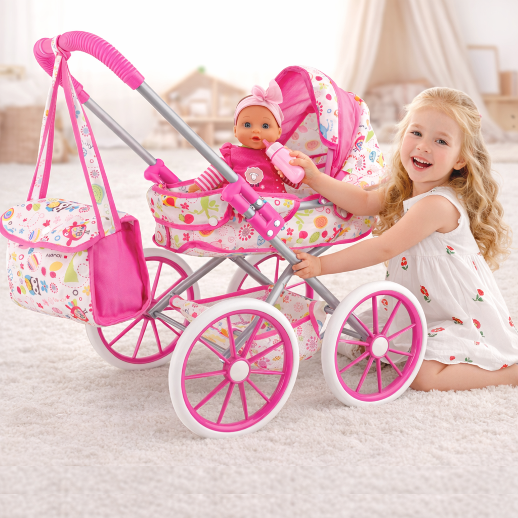 Set de Muñeca Bebé con Carriola y Accesorios