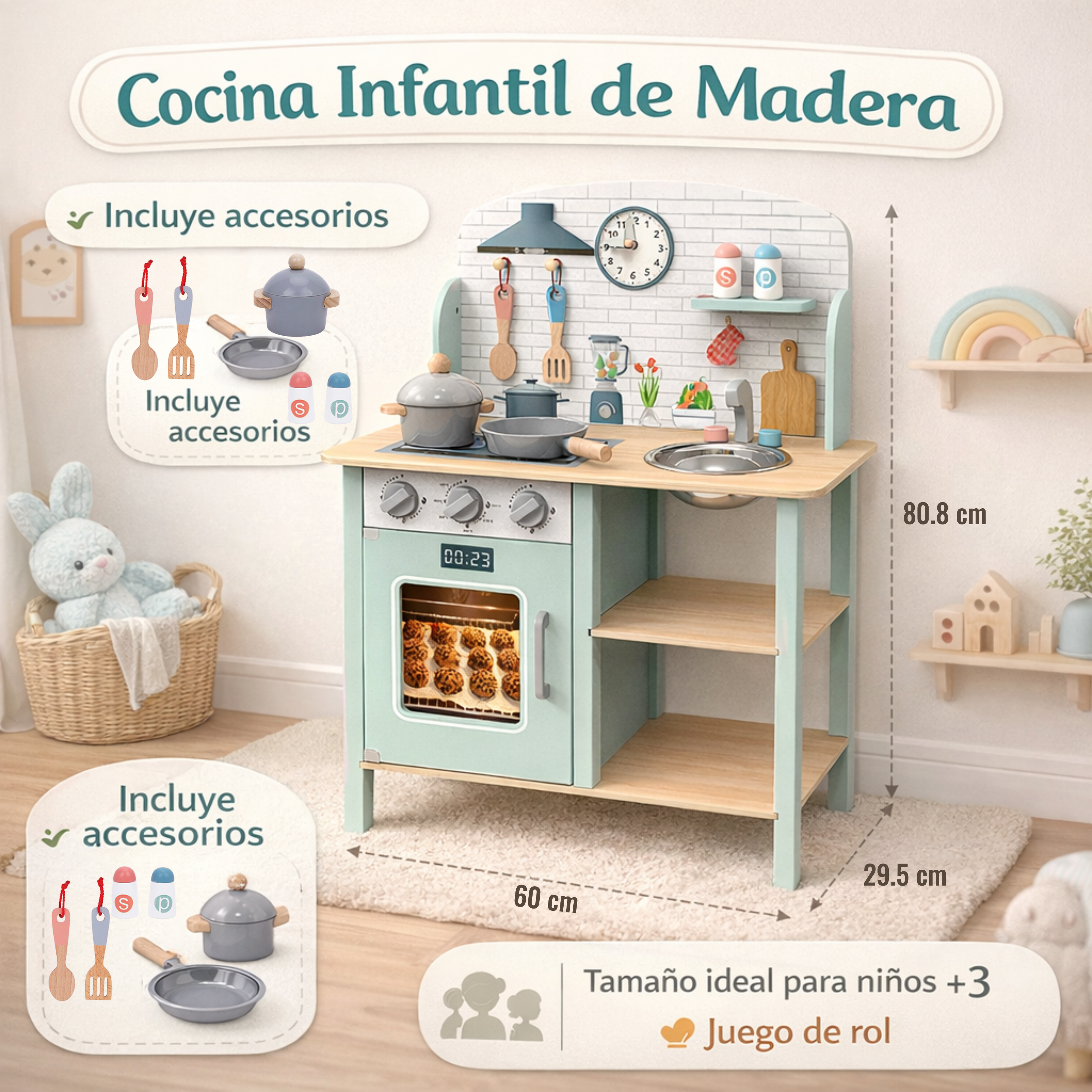 Cocina de Madera Infantil con Accesorios