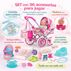 Set de Muñeca Bebé con Carriola y Accesorios
