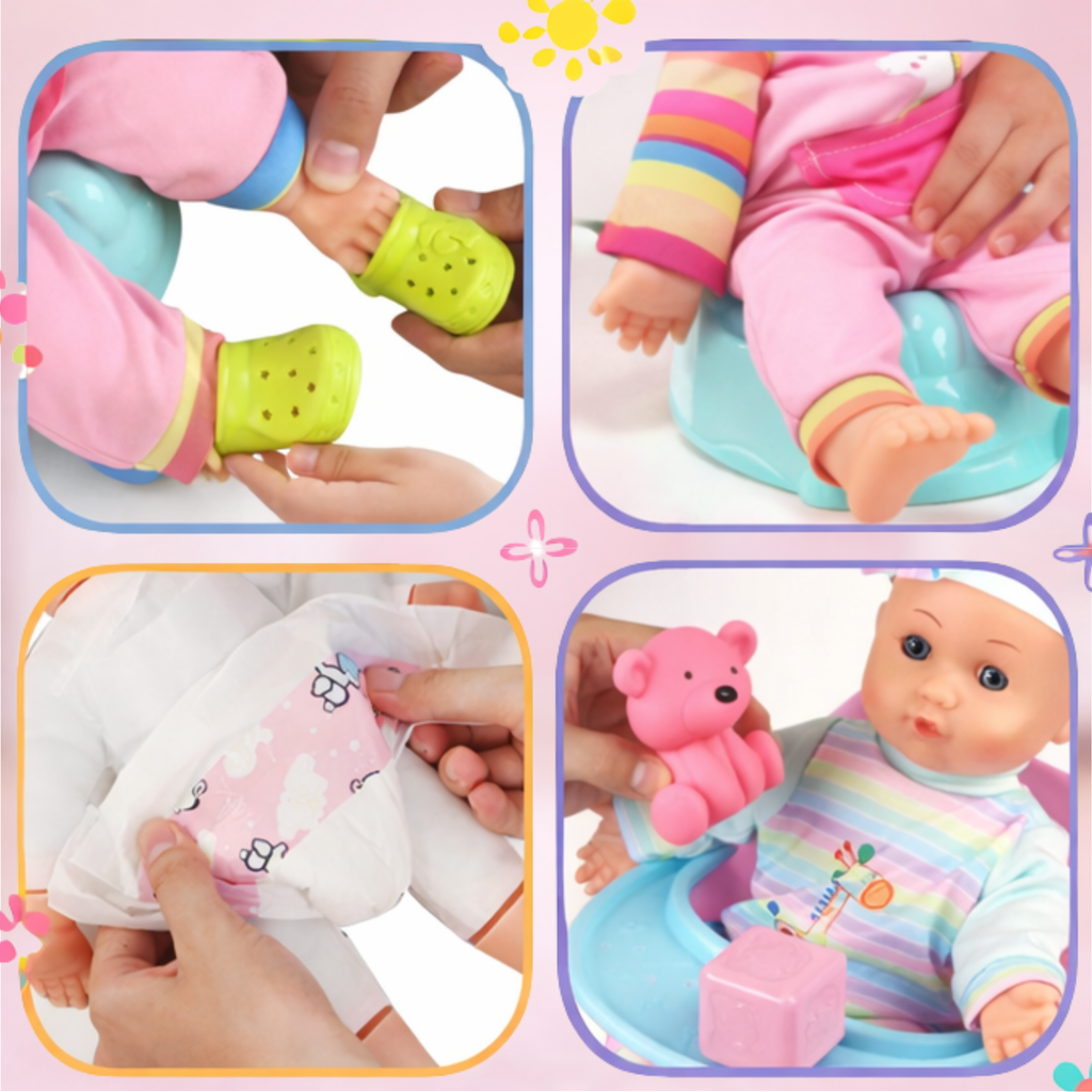 Set de Muñeca Bebé con Carriola y Accesorios